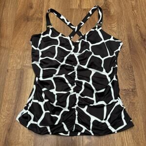 Brown and White Women's Swim Top
